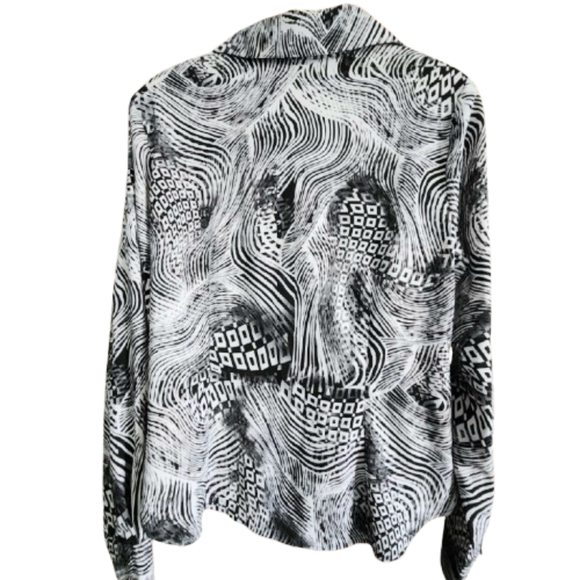 Womens M Blue Diamond Black & White Weird Girl Abstract Whimsigoth Button Shirt - Picture 5 of 5